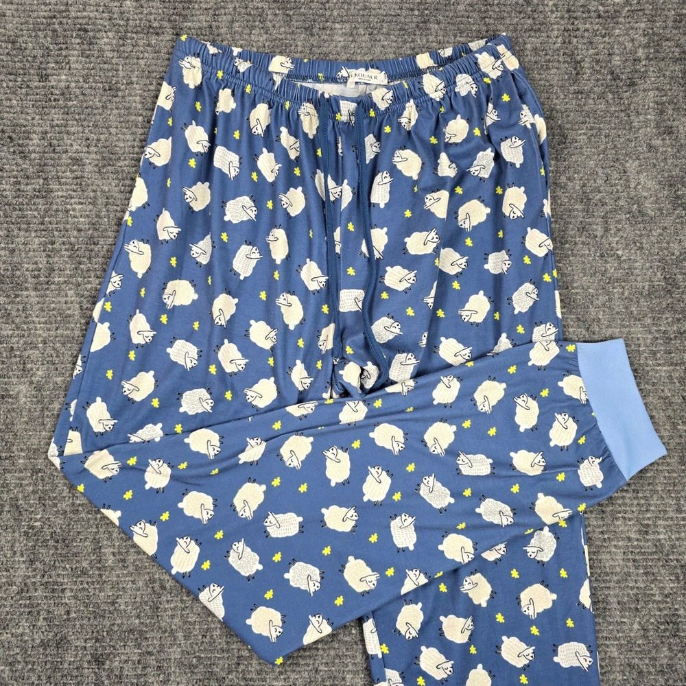 Ekouaer Blue Sheep Print Pajama Pants Womens Large Jogger Lounge Sleepwear
